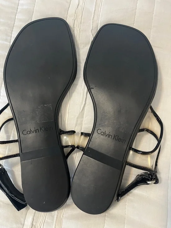 Calvin Klein Black Patent Strappy Sandals with Clear Panel - Picture 3 of 6